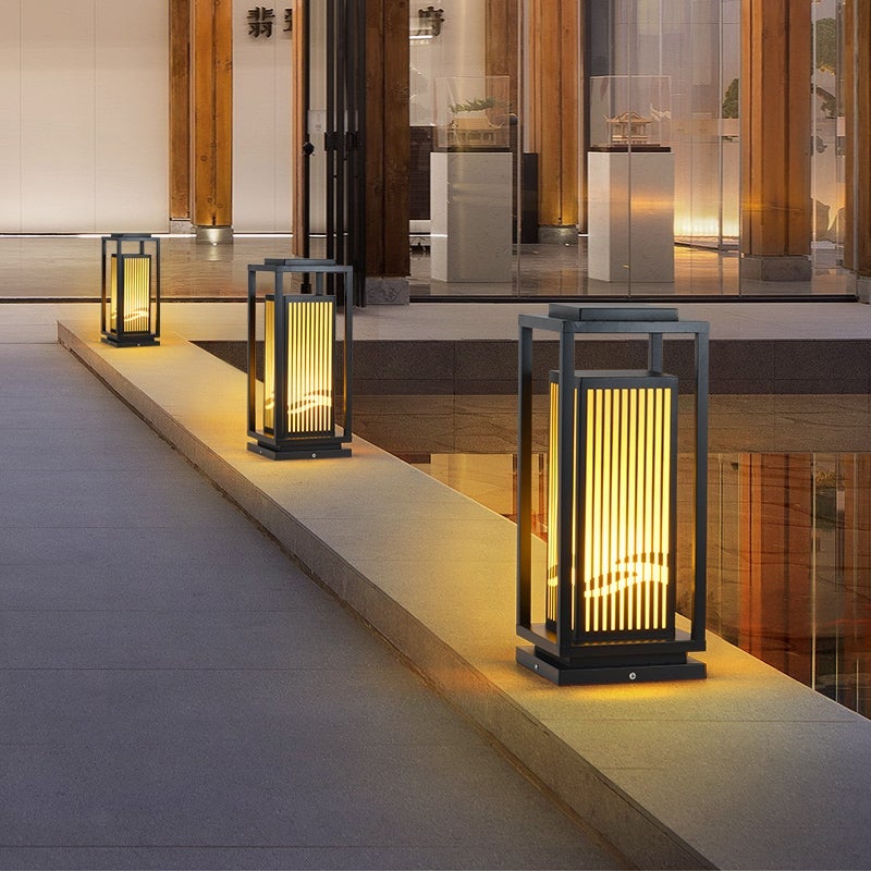 Garden Bollards Lights Striped Black Modern Outdoor Lamp