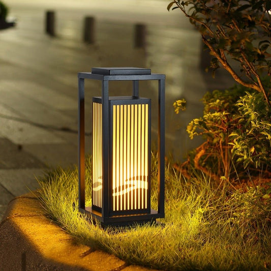 Garden Bollards Lights Striped Black Modern Outdoor Lamp