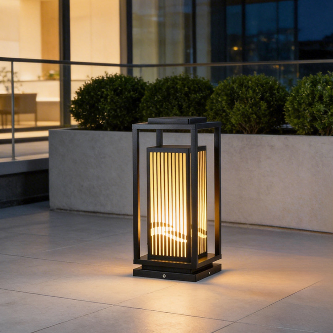 Garden Bollards Lights Striped Black Modern Outdoor Lamp