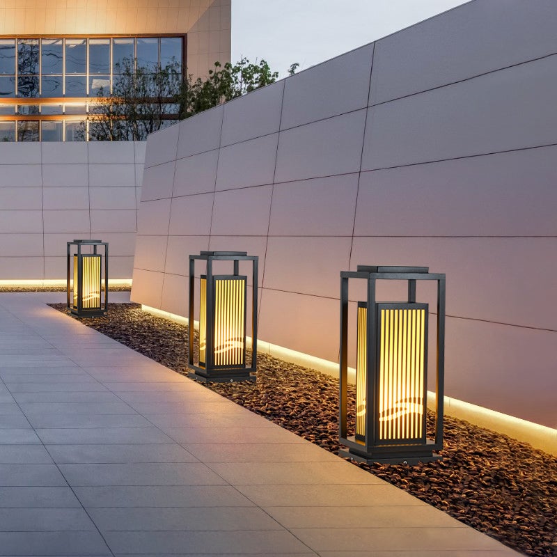Garden Bollards Lights Striped Black Modern Outdoor Lamp
