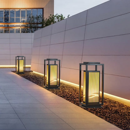 Garden Bollards Lights Striped Black Modern Outdoor Lamp