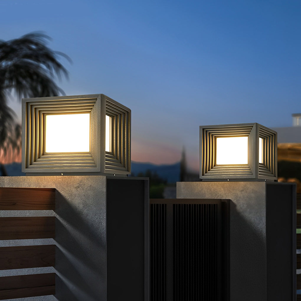 Gate Pillar Lights Modern Black Square Solar Metal Light