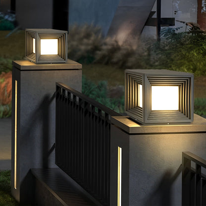Gate Pillar Lights Modern Black Square Solar Metal Light