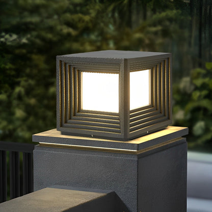 Gate Pillar Lights Modern Black Square Solar Metal Light