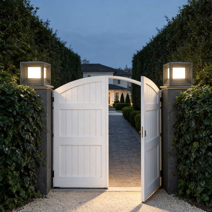 Gate Pillar Lights Modern Black Square Solar Metal Light
