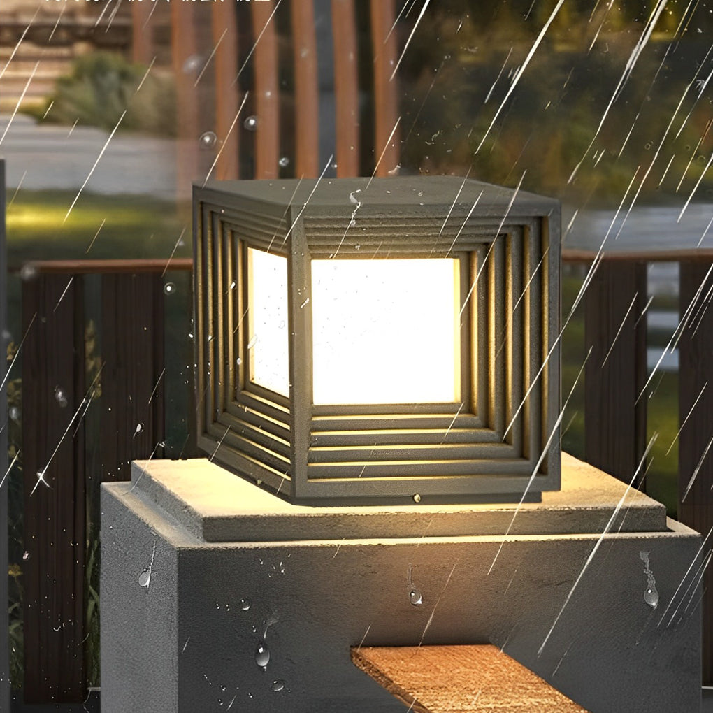 Gate Pillar Lights Modern Black Square Solar Metal Light
