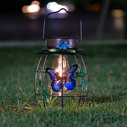 Iron Outdoor Lanterns Waterproof Solar Powered Hanging Butterfly Light