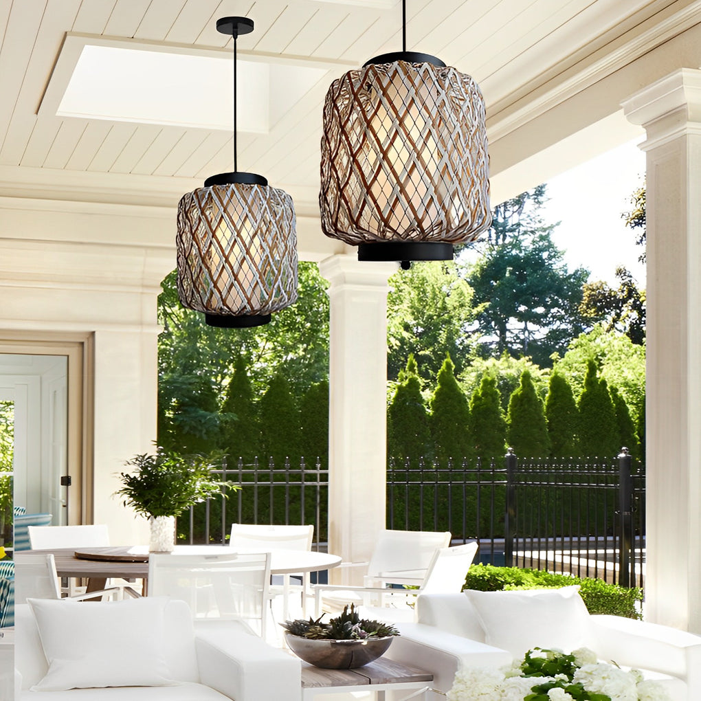 Hanging Lantern Lamp Woven Rural Modern Outdoor Pendant Light