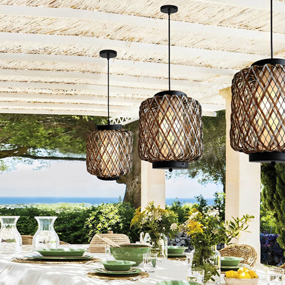 Hanging Lantern Lamp Woven Rural Modern Outdoor Pendant Light