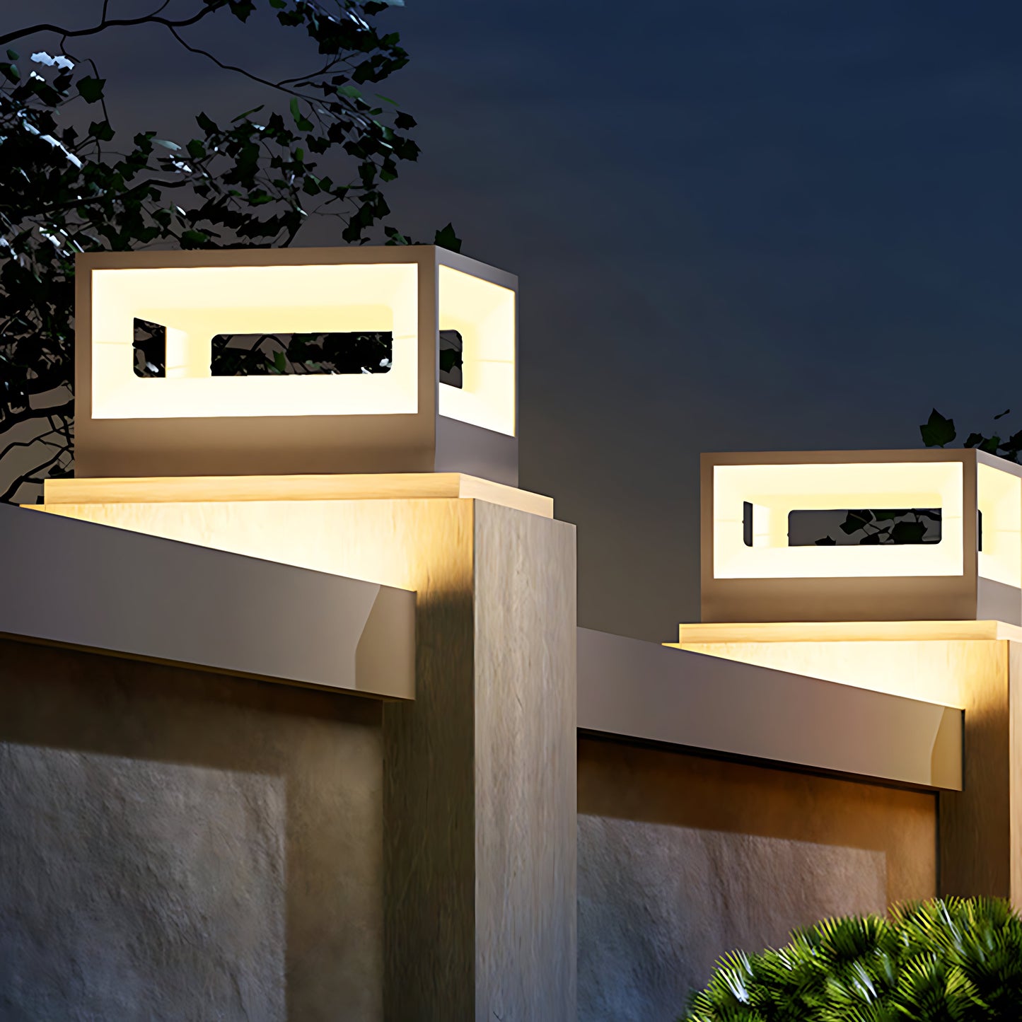 Hollow Square Pillar Light Waterproof Solar LED Fence Post Lamp