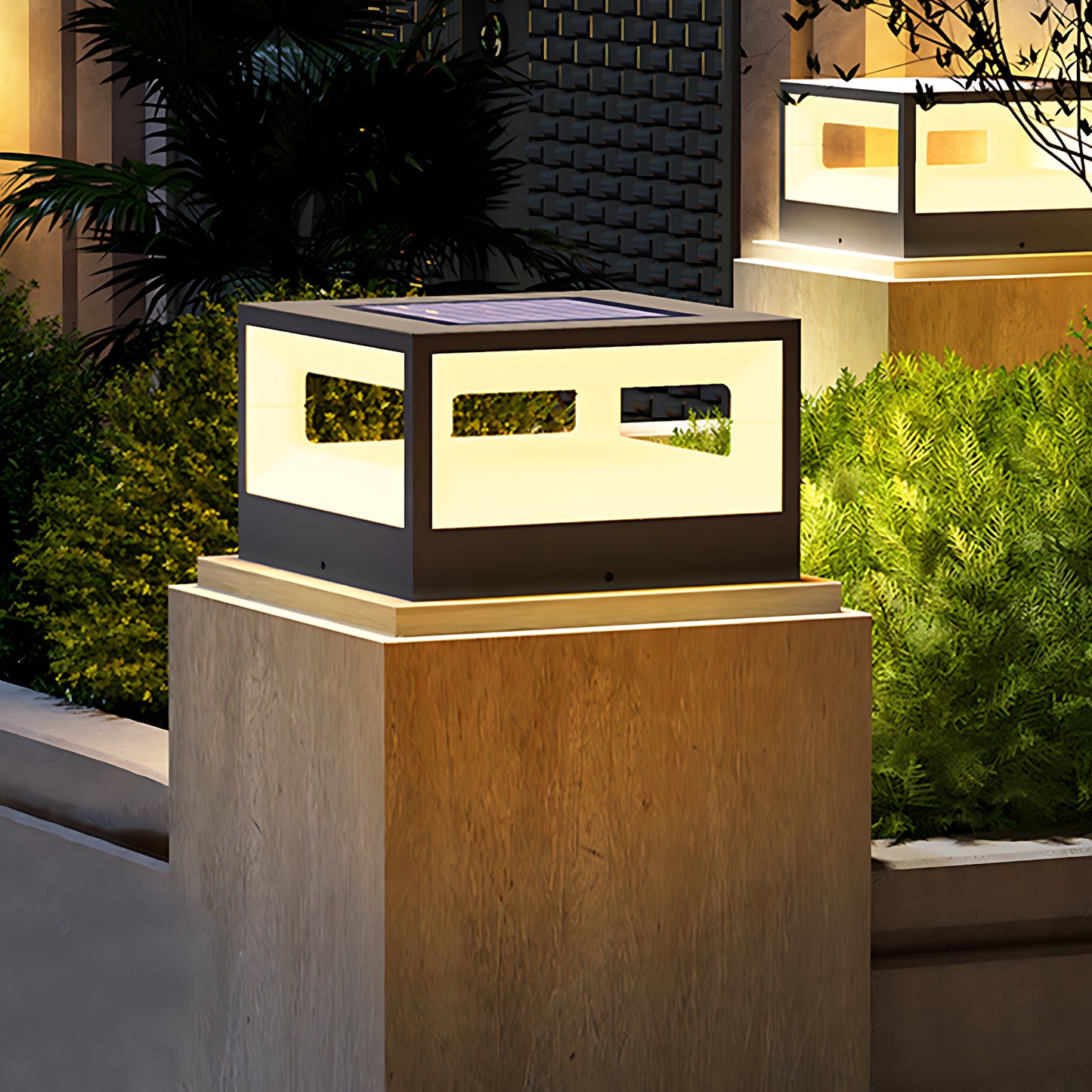 Hollow Square Pillar Light Waterproof Solar LED Fence Post Lamp