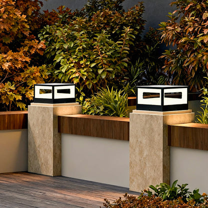 Hollow Square Pillar Light Waterproof Solar LED Fence Post Lamp
