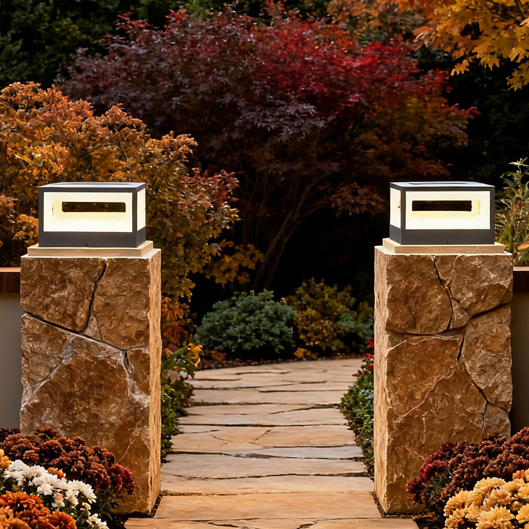 Hollow Square Pillar Light Waterproof Solar LED Fence Post Lamp