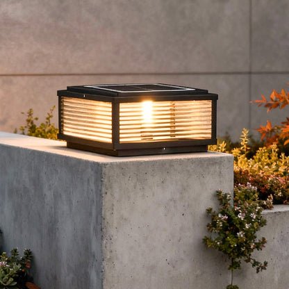 Square Pillar Light with Ribbed Glass – Solar & Hardwired Outdoor LED Landscape Post Cap Light