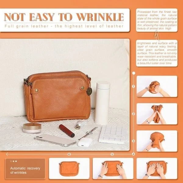 Crossbody Leather Shoulder Bag Women 3-Layer - Small Convertible Clutch Purse for Travel Everyday Use