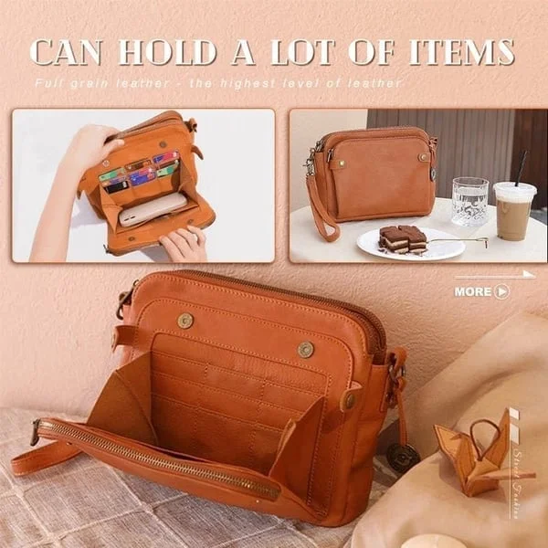 Crossbody Leather Shoulder Bag Women 3-Layer - Small Convertible Clutch Purse for Travel Everyday Use