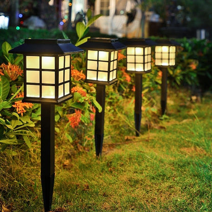 Square Pavilion-shaped Solar Outdoor Lights Black LED Garden Stakes Post Lighting