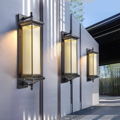 Vintage Striped Glass Waterproof LED Retro Solar Outdoor Wall Lights