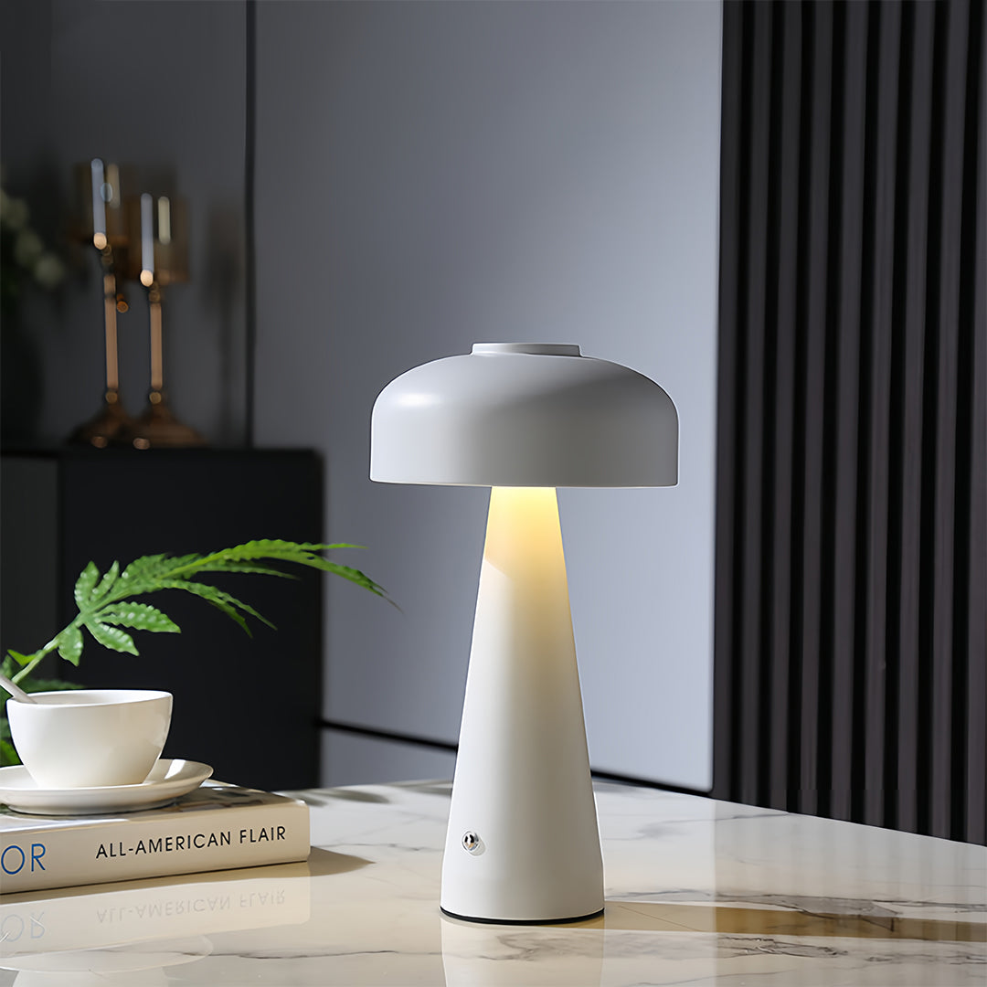 Mushroom Table Lamp Dimmable – Touch-Control Rechargeable Portable LED Bedside Light in White & Black