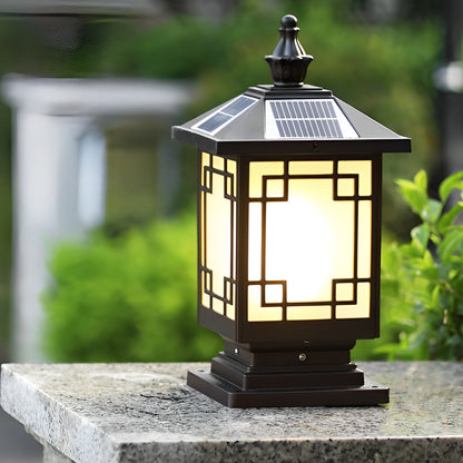 Lantern Pillar Lights Vintage Grid Waterproof Solar Light