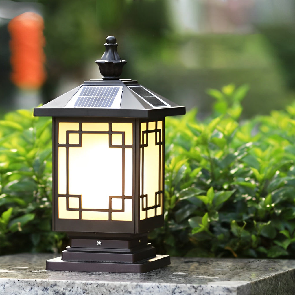 Lantern Pillar Lights Vintage Grid Waterproof Solar Light