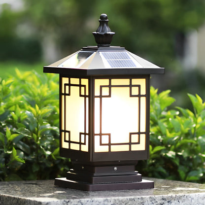 Lantern Pillar Lights Vintage Grid Waterproof Solar Light