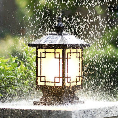 Lantern Pillar Lights Vintage Grid Waterproof Solar Light