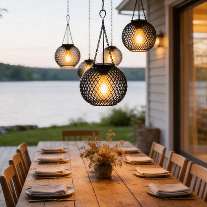 Lantern Style Outdoor Lights Solar Iron Mesh Hanging Lights