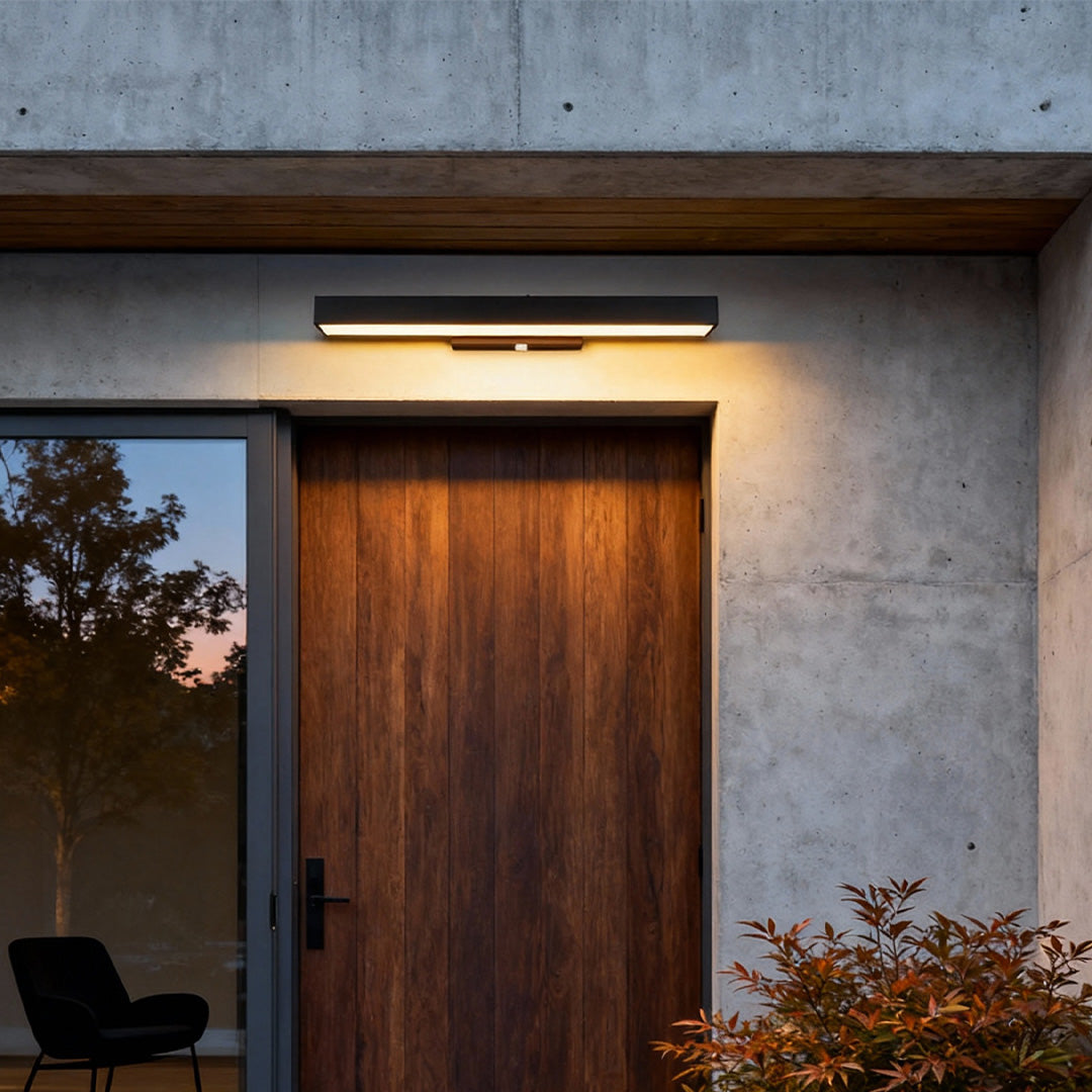 LED Linear Wall Light Outdoor Black Rectangular – IP65 Motion Sensor Sconce for Modern Exterior