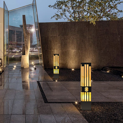 LED Marble Bollard Light Elegant Striped-Cut Landscape Lamp