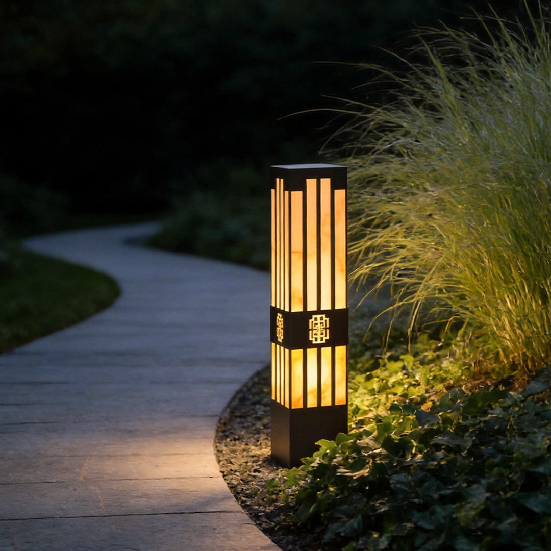 LED Marble Bollard Light Elegant Striped-Cut Landscape Lamp