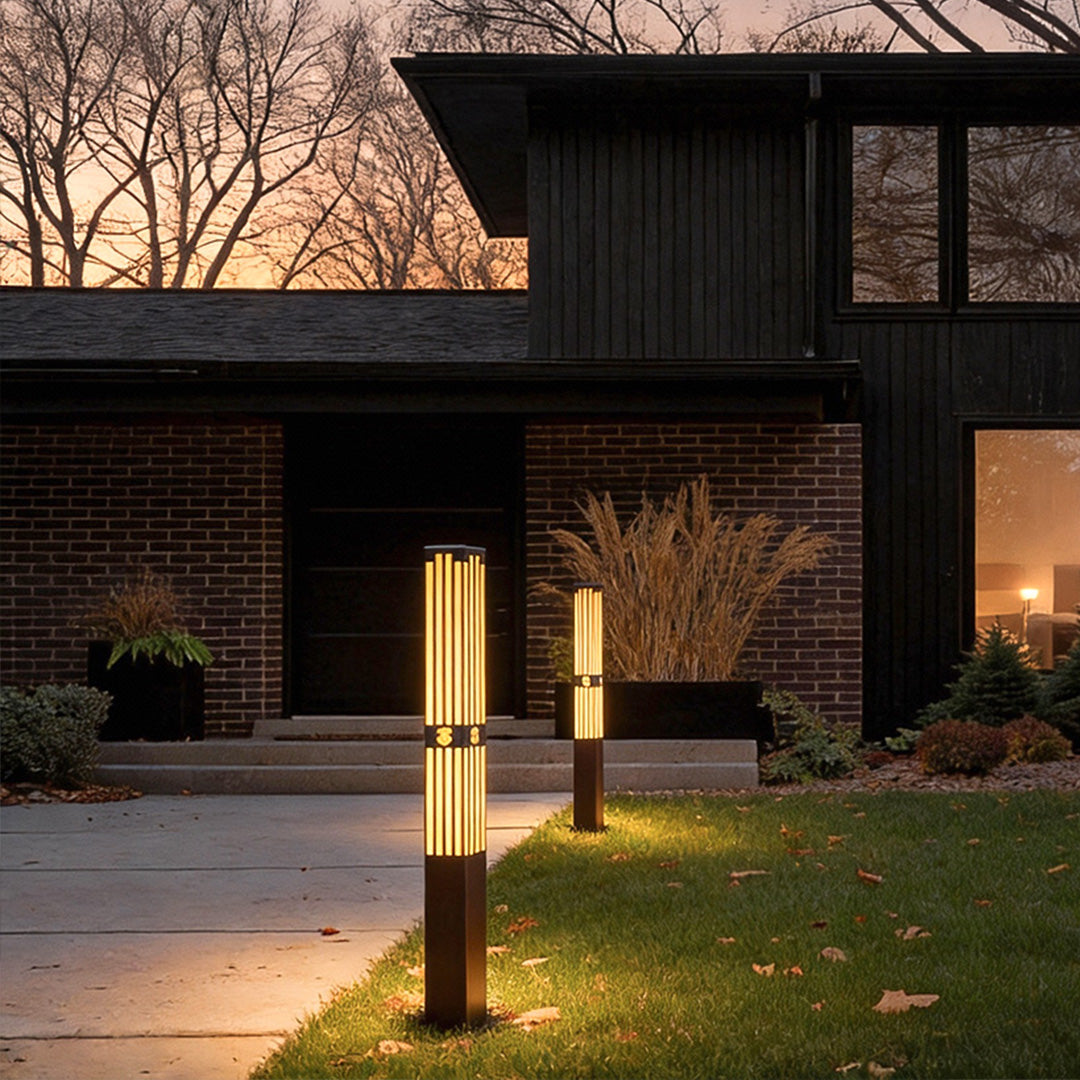 LED Marble Bollard Light Elegant Striped-Cut Landscape Lamp