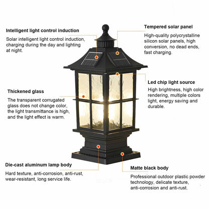 LED Pillar Lights Black Modern Solar Landscape Light