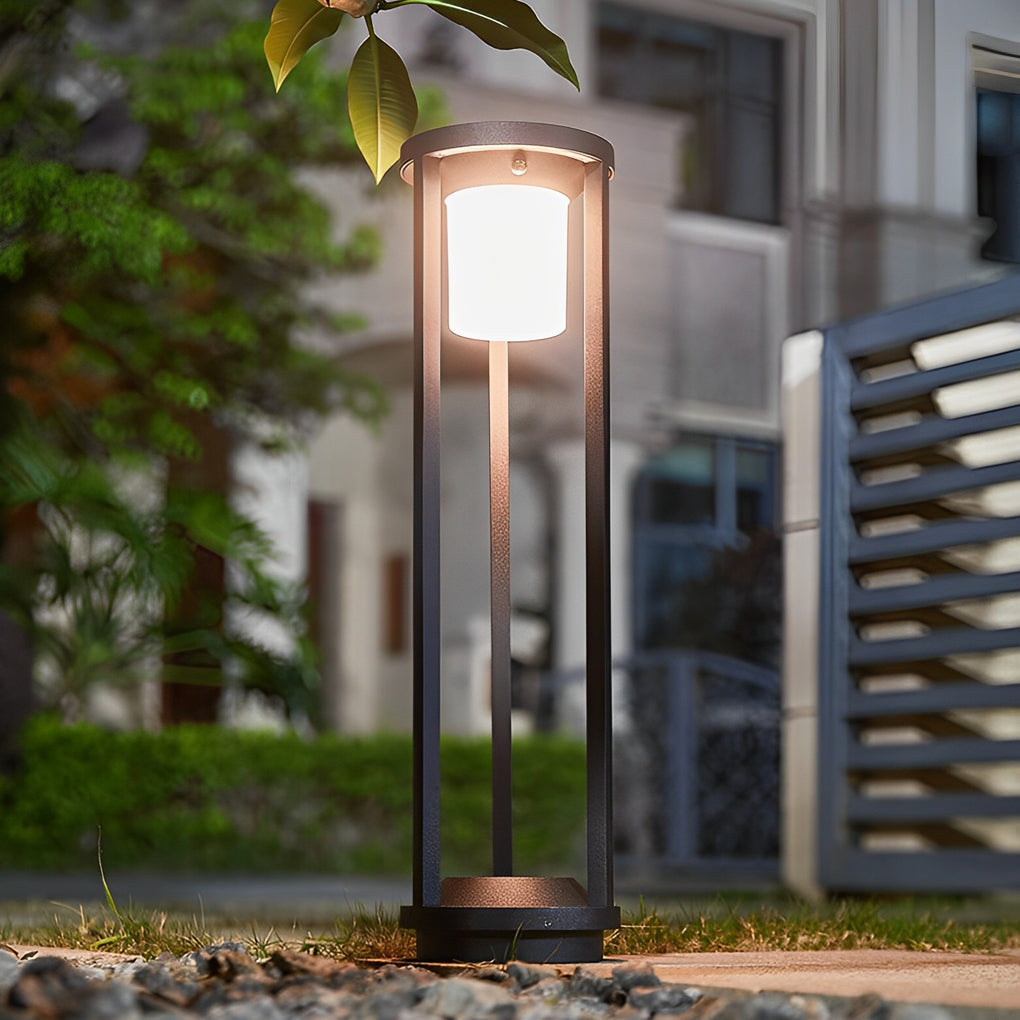 LED Solar Bollard Lights Modern Outdoor Black Lawn Light