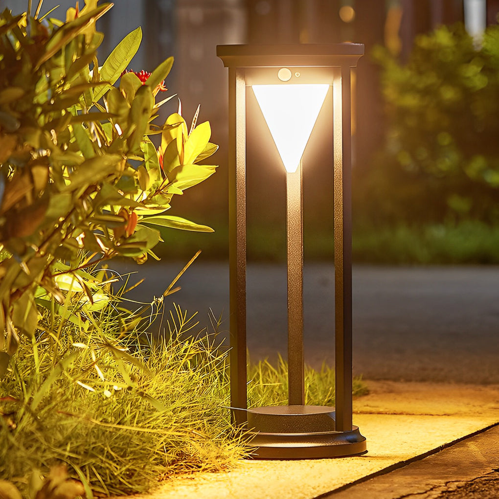 LED Solar Bollard Lights Modern Outdoor Black Lawn Light