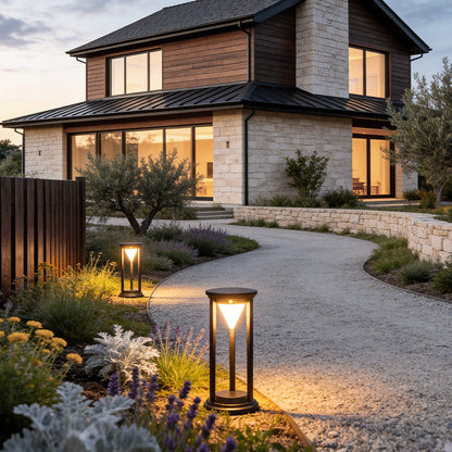 LED Solar Bollard Lights Modern Outdoor Black Lawn Light