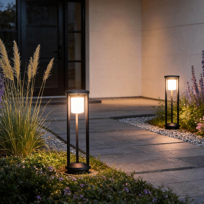 LED Solar Bollard Lights Modern Outdoor Black Lawn Light