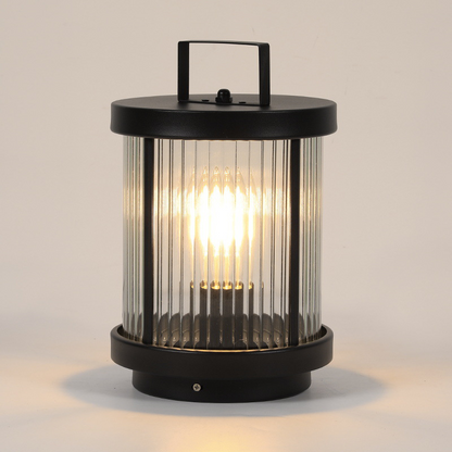 LED Solar Lanterns Outdoor Striped Glass Cylindrical Lamp