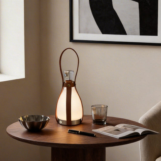 Mid-Century Cordless Table Lamp with Bottle-Shaped Glass – Dimmable LED Accent Light for Dining & Bar