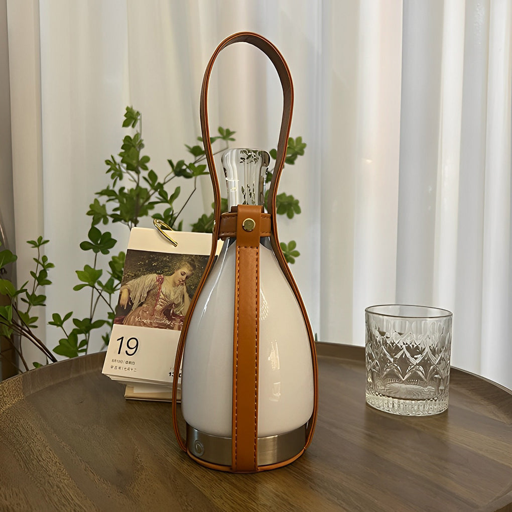 Mid-Century Cordless Table Lamp with Bottle-Shaped Glass – Dimmable LED Accent Light for Dining & Bar