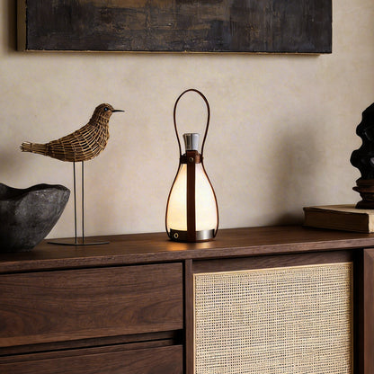 Mid-Century Cordless Table Lamp with Bottle-Shaped Glass – Dimmable LED Accent Light for Dining & Bar