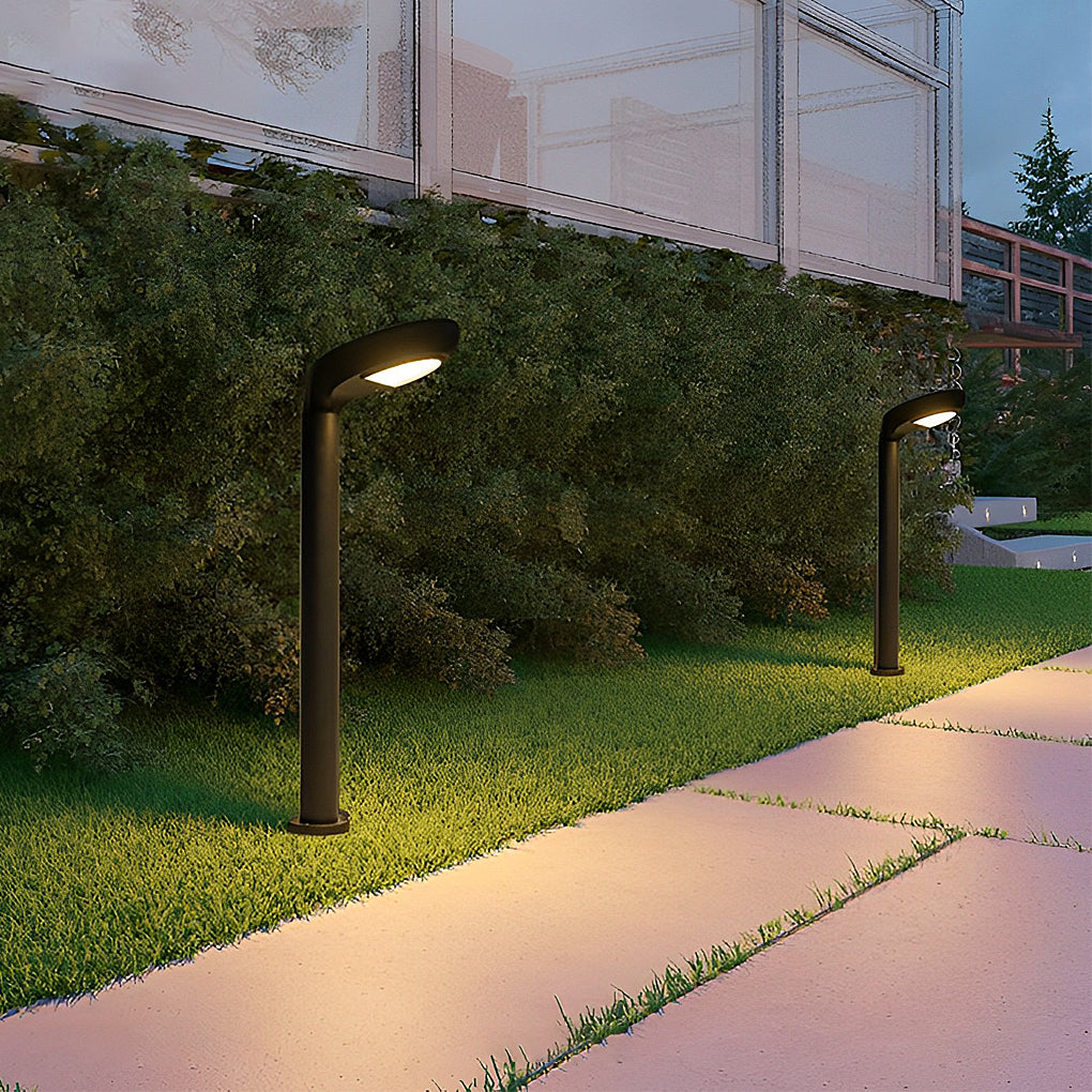 Curved Bollard Light Minimalist Solar-Powered Black Aluminum Lamp