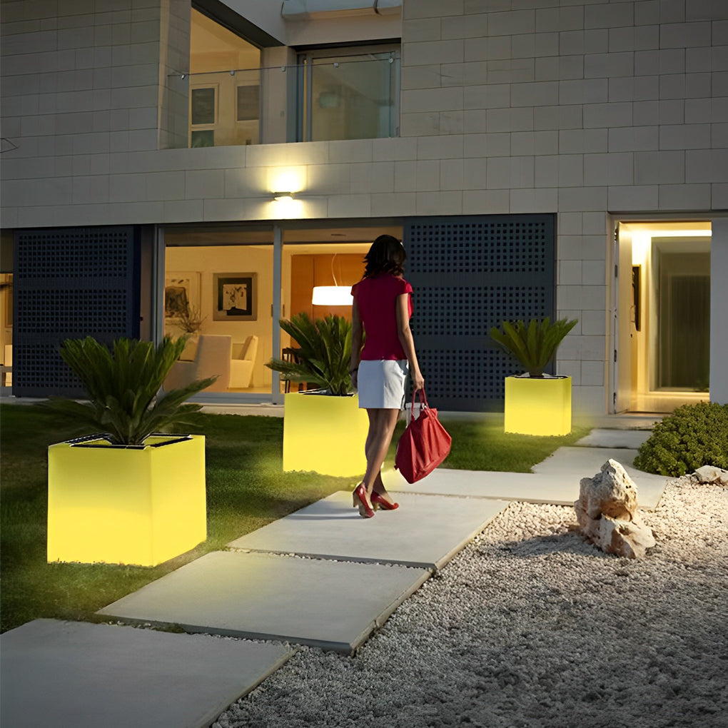 Luminous Flower Pots Square Waterproof LED Solar Light