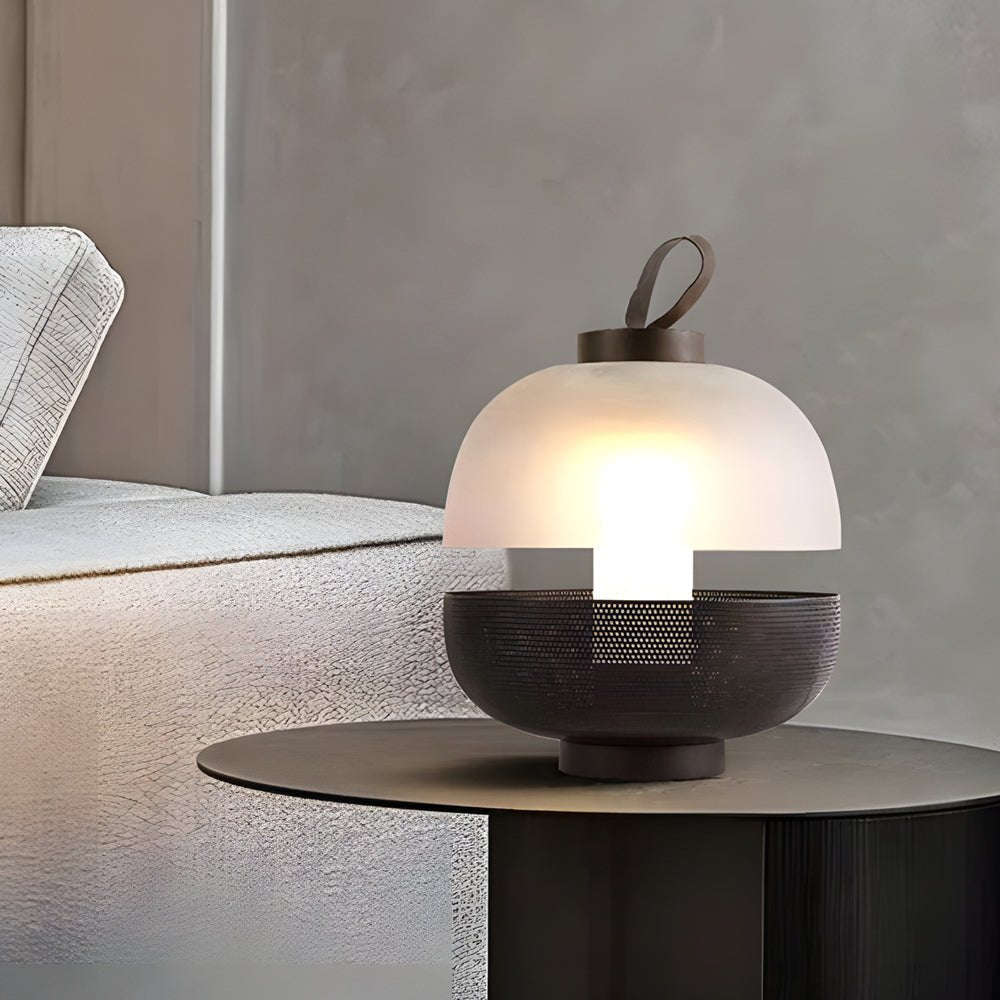 11-Inch LED Table Lamp in Mesh Metal & Frosted Glass – Contemporary Black Accent Light for Bedroom & Dining