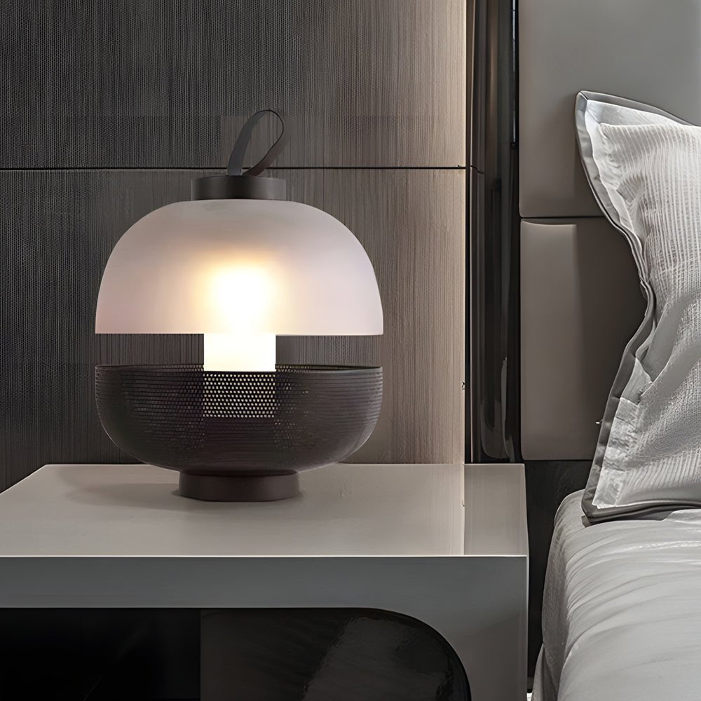 11-Inch LED Table Lamp in Mesh Metal & Frosted Glass – Contemporary Black Accent Light for Bedroom & Dining