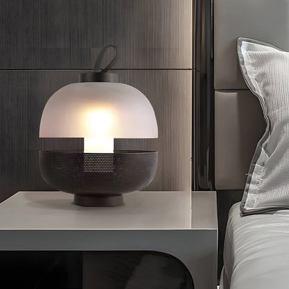 11-Inch LED Table Lamp in Mesh Metal & Frosted Glass – Contemporary Black Accent Light for Bedroom & Dining