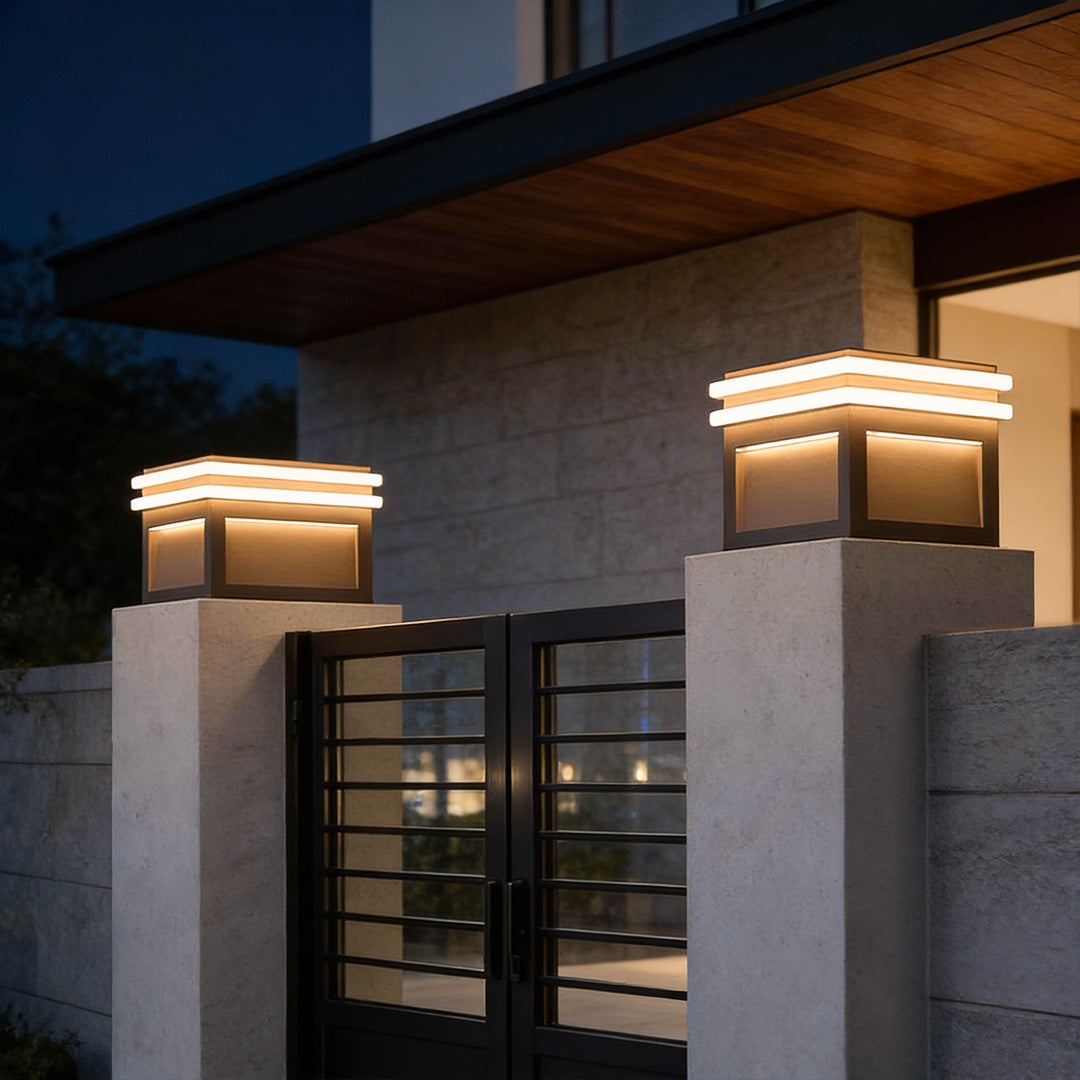 Metal Pillar Lights Minimalist Style Waterproof Square Pier Mount Lamp