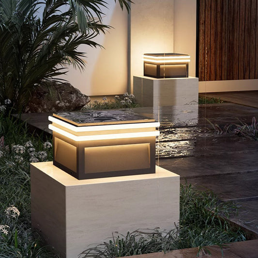 Metal Pillar Lights Minimalist Style Waterproof Square Pier Mount Lamp