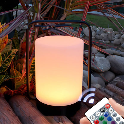 Modern Black Outdoor Table Lamp – IP65 Waterproof USB-Rechargeable Portable Patio Light with RGB & Warm White