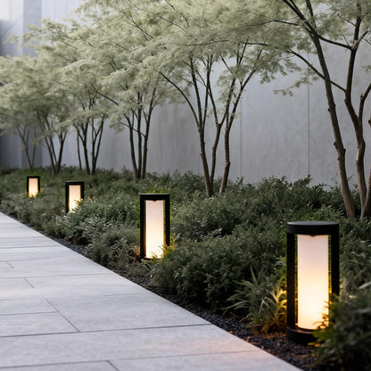 Bollard Landscape Lights Modern Black LED Cylindrical Light
